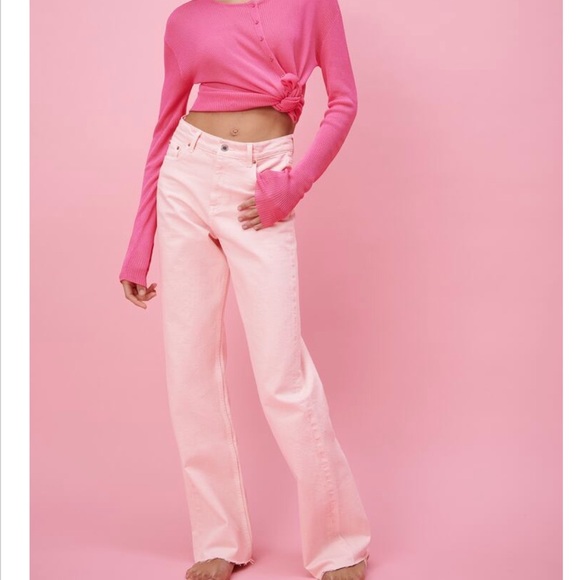 Zara Pink Straight-Leg Denim - Picture 1 of 4